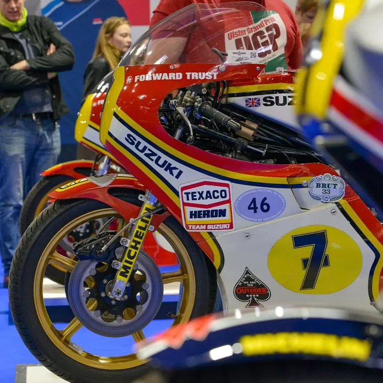 Thumbnail for SUZUKI ICONIC MACHINES PAST AND PRESENT HEADLINE LONDON MOTORCYCLE SHOW